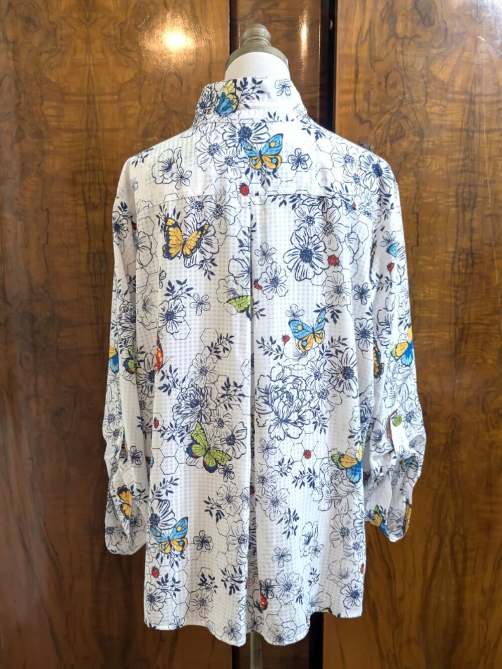 Ali Miles Wired Collar Butterfly Floral Garden Art to Wear Tunic 1X Boho Button - Picture 7 of 9